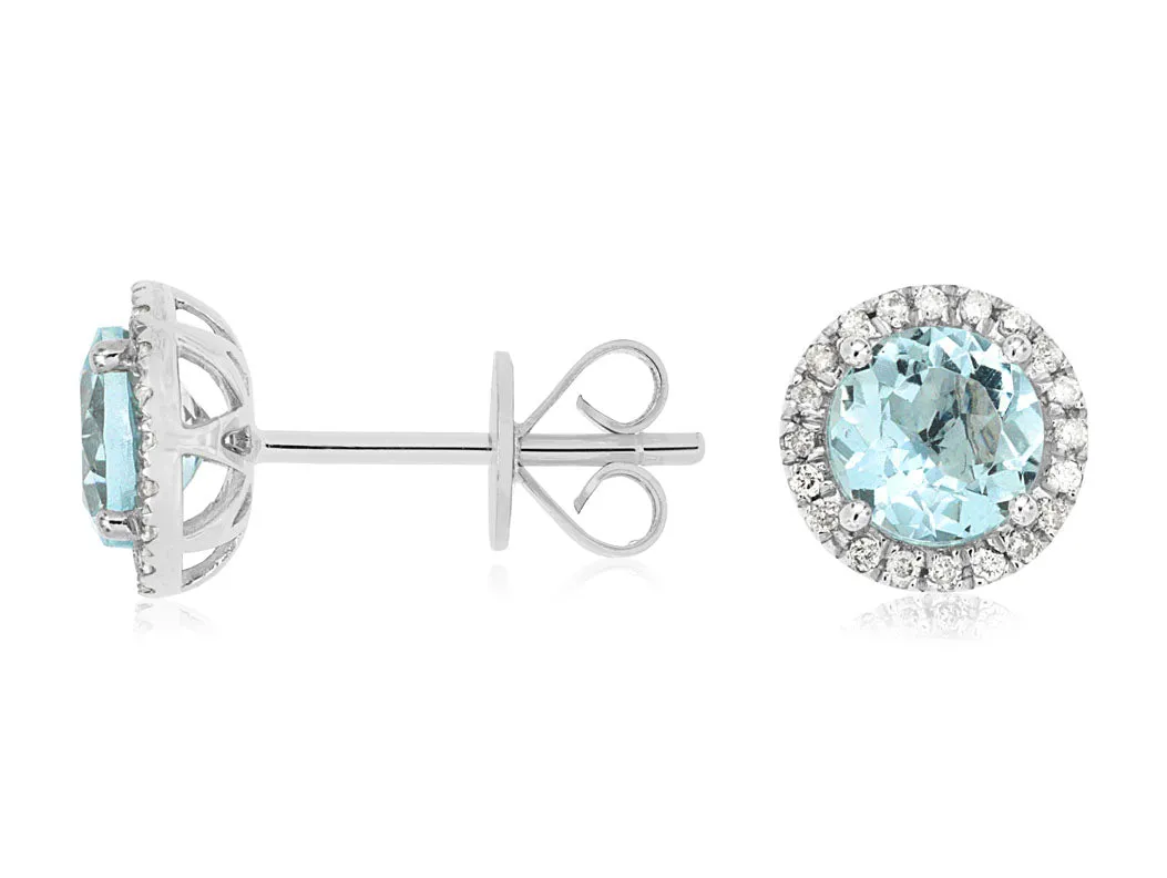 14K White Gold Aquamarine and Diamond Studs