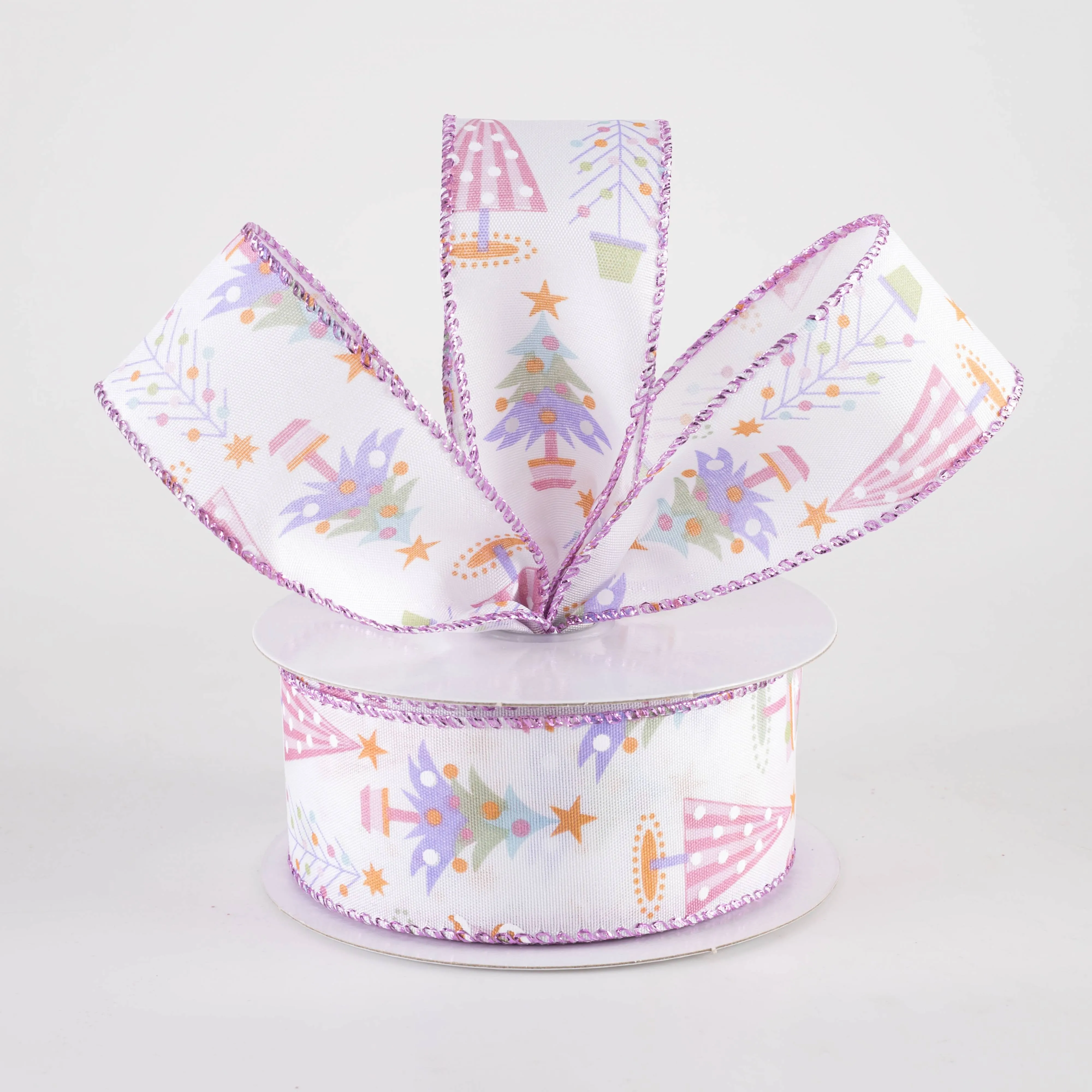 1.5" Fun Christmas Trees Ribbon: Pastel Christmas (10 Yards)