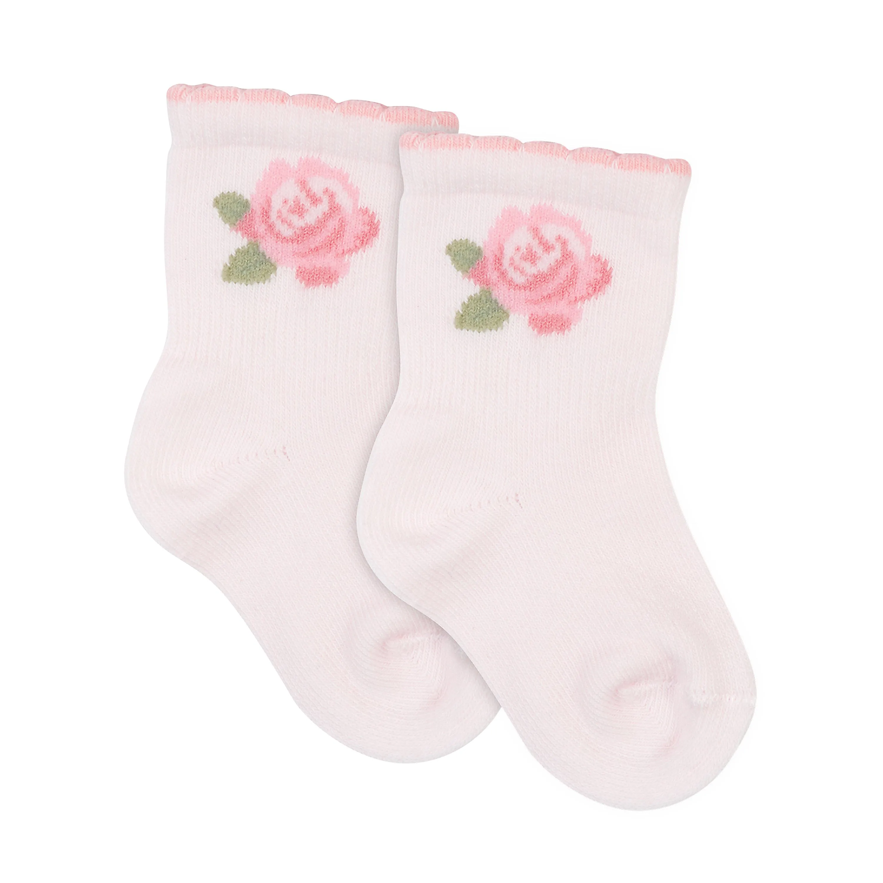 2-Pack Baby Girls Roses Organic Wiggle Proof® Socks