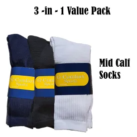 3-in-1 Mid Calf Socks ( Value Pack )