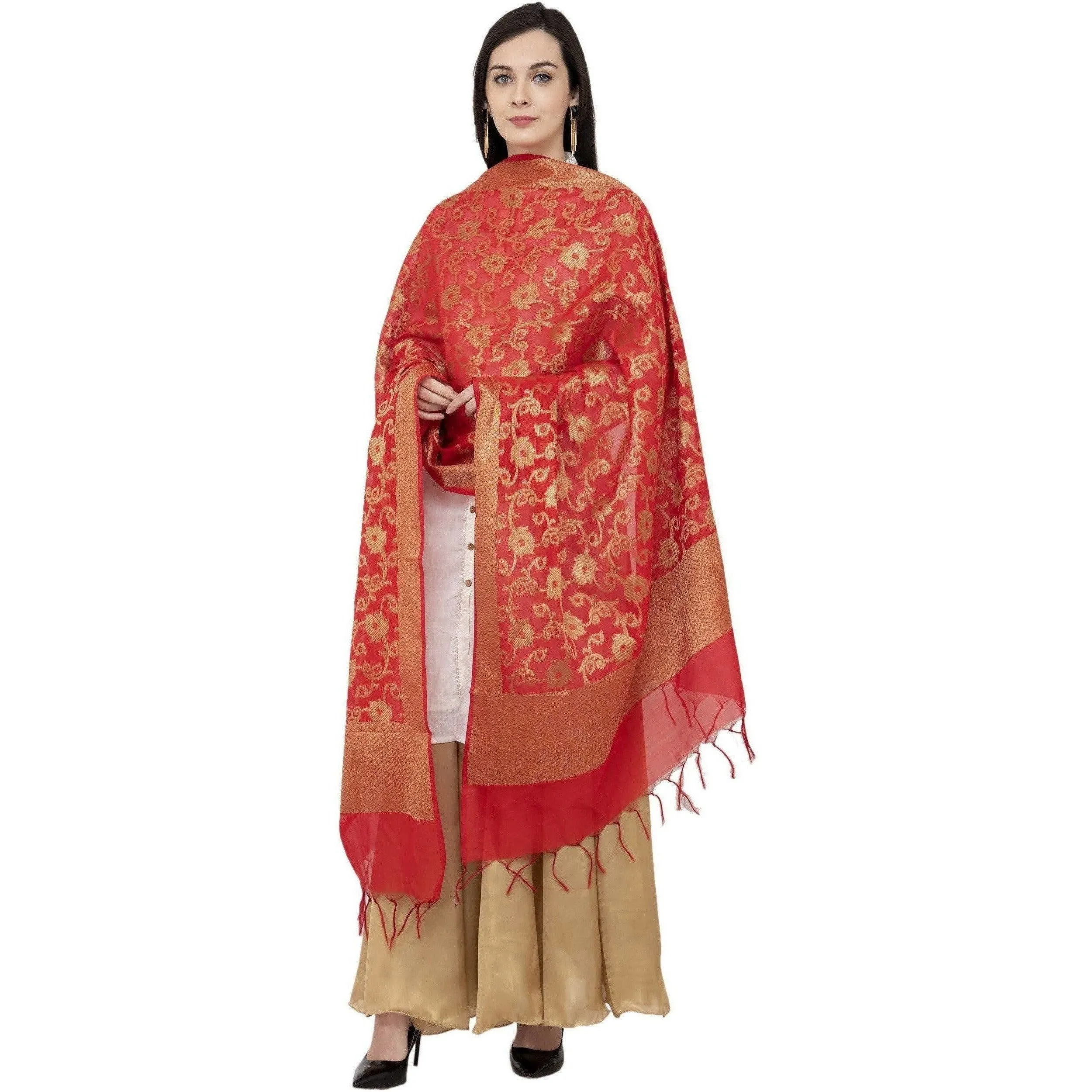 A R Silk VNS Jaal Fancy Dupatta Color Red Dupatta or Chunni