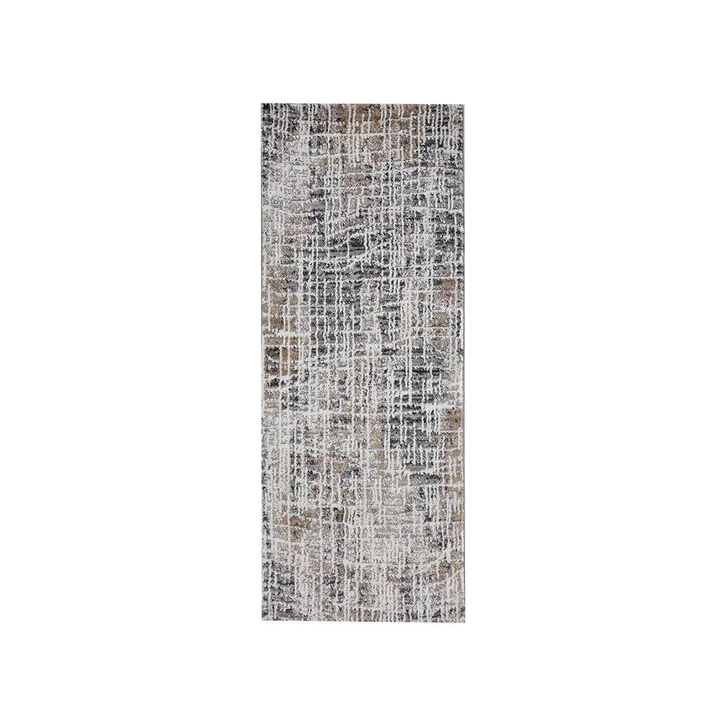 Abstract Beige Bedside Beige and Charcoal Polypropylene Floor Runner