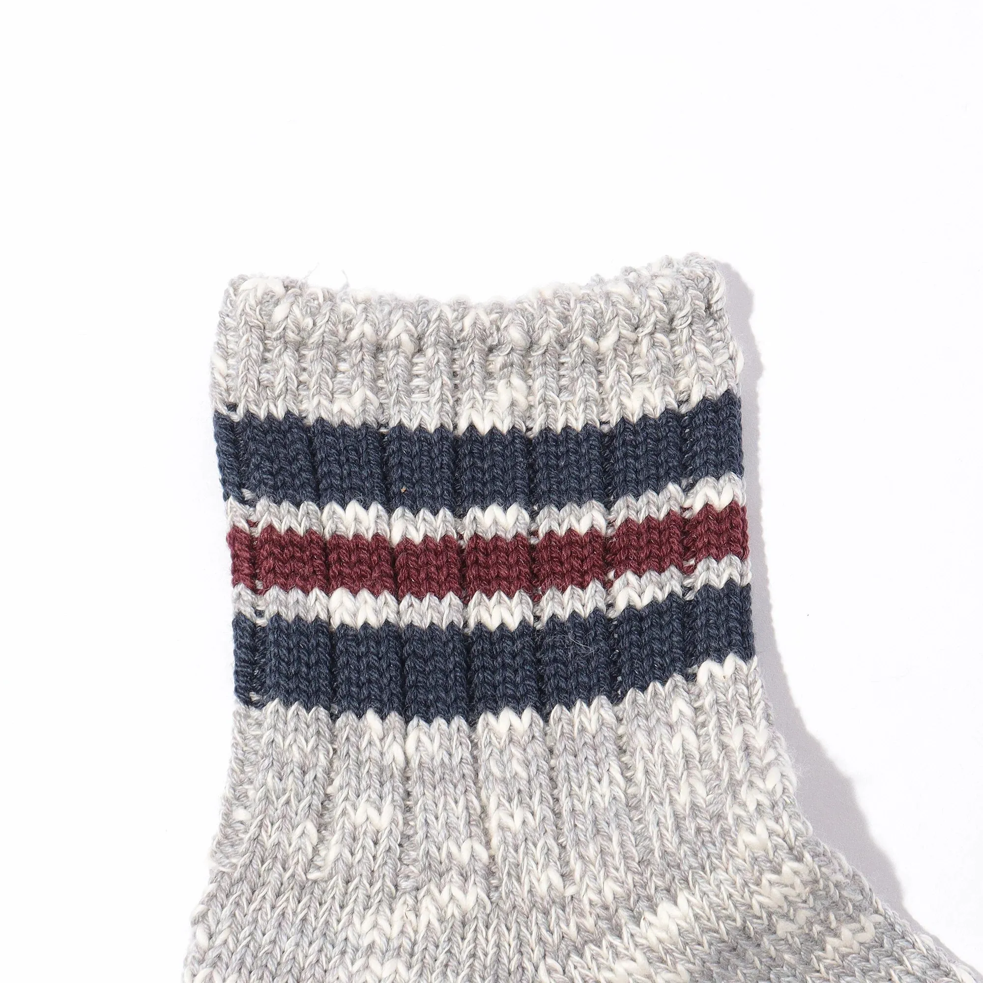 Anonymous Ism Grey Navy Burgundy 3 Line Slub Cotton Blend Ankle Socks