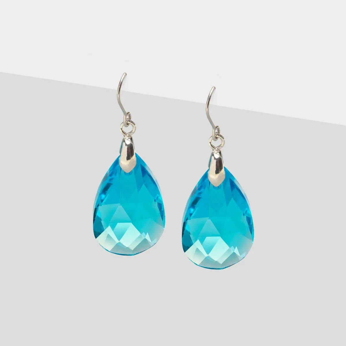 Aqua Teardrop French Hook Earrings