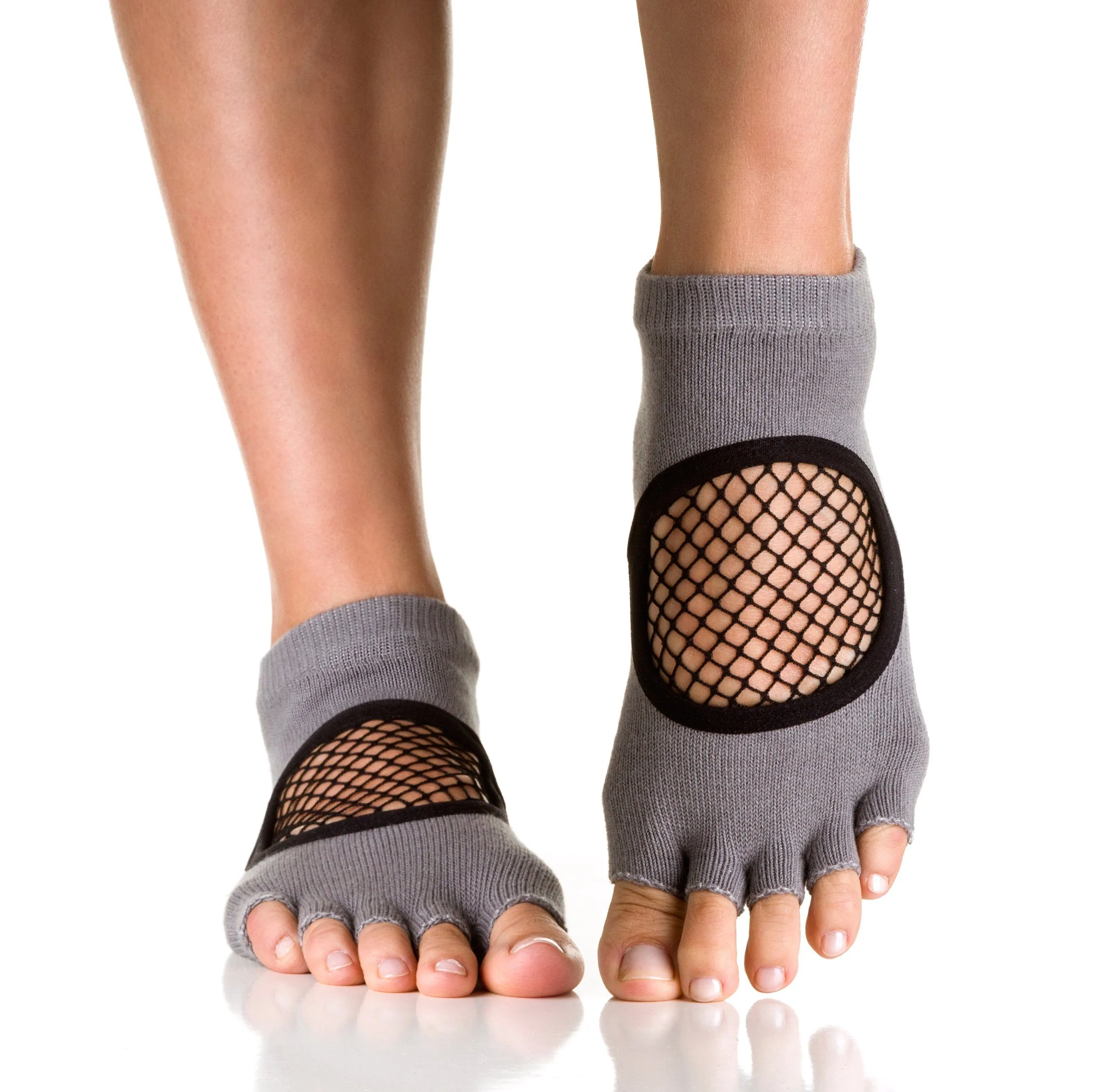 Arebesk Fishnet Open Toe Grip Socks - Gray (Barre / Pilates)