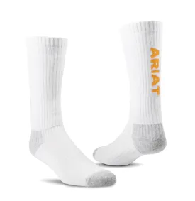 Ariat High Performance White Premium Ringspun Cotton Mid Calf Work Socks 3 Pair Pack 10036515