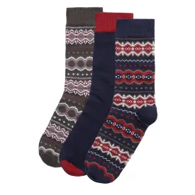 Barbour Fairisle Sock Gift Box Cranberry / Classic Black Slate Mix