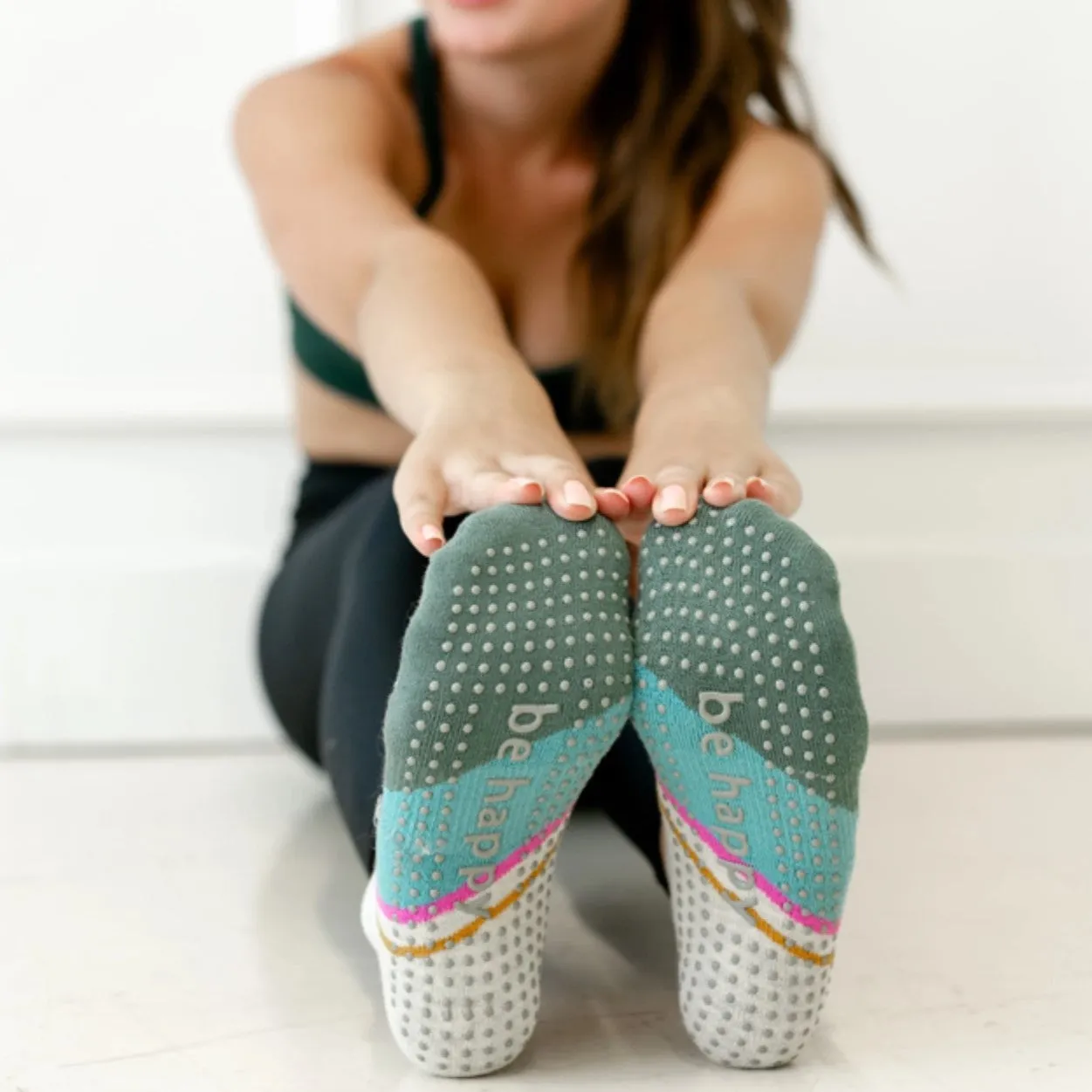 Be Happy - Laila Juniper Grip Socks (Barre / Pilates)