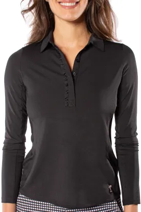 Black Long Sleeve Ruffle Polo