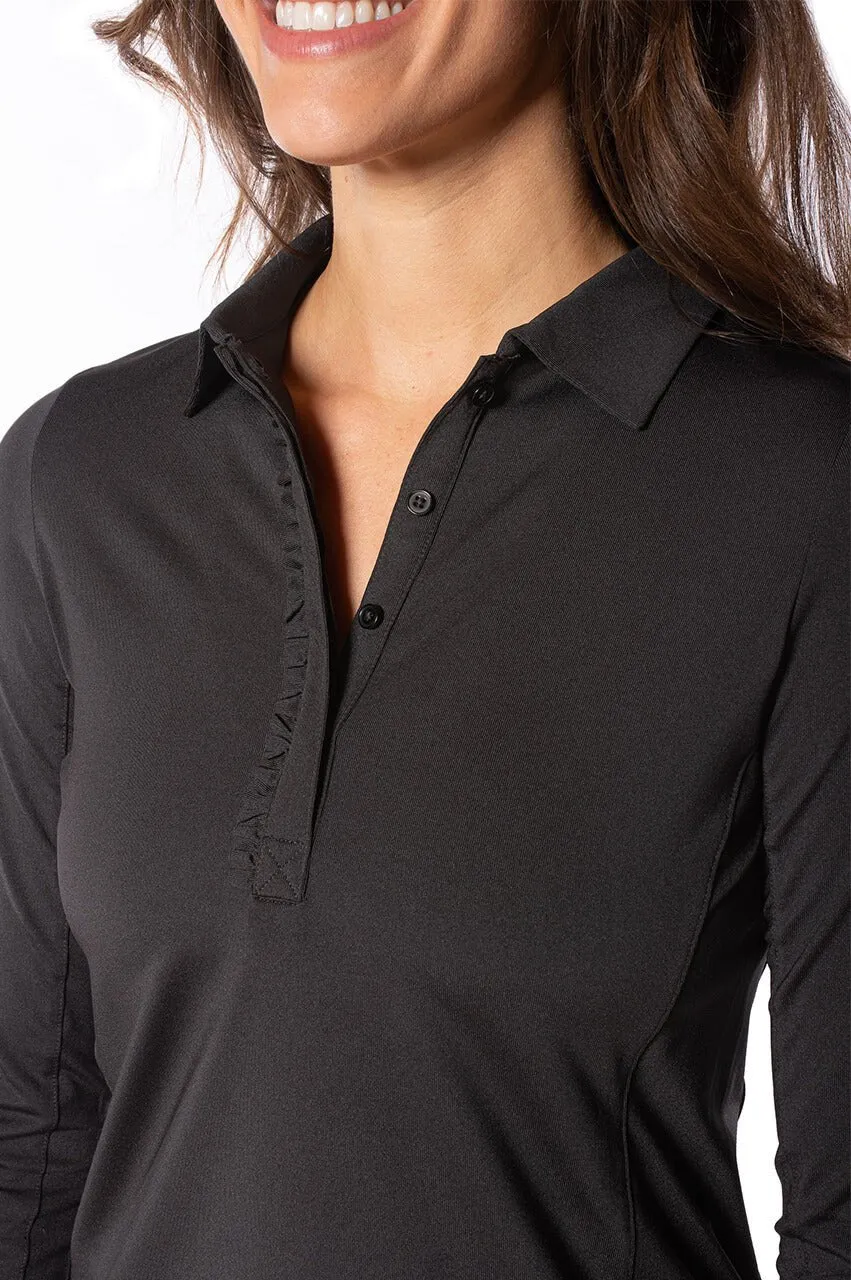 Black Long Sleeve Ruffle Polo