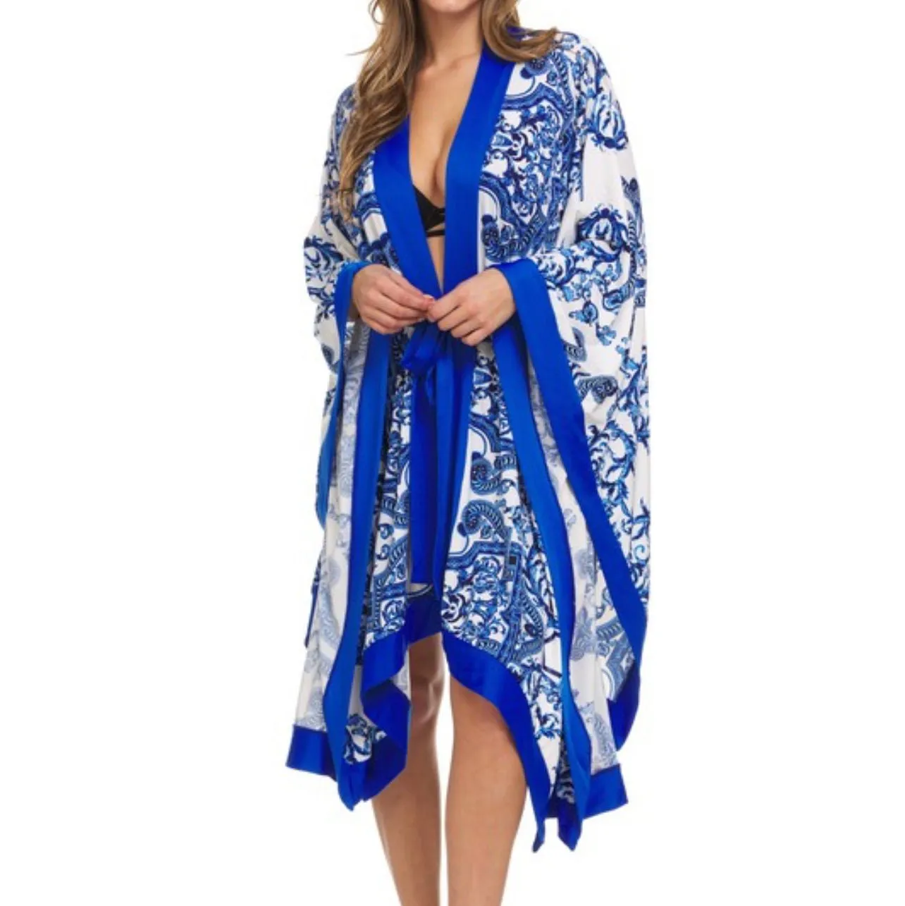 Blue Royalty Oversized Printed Kimono