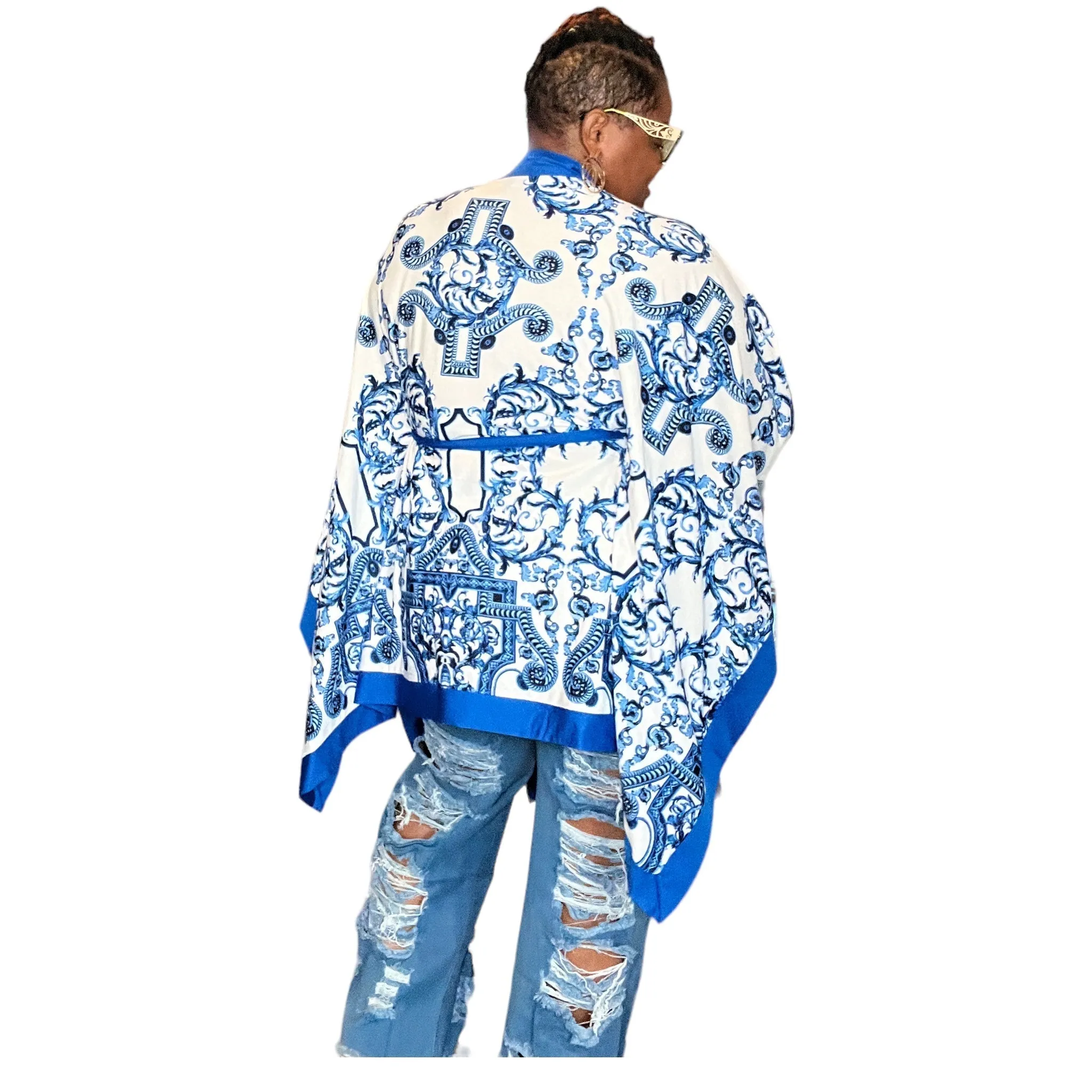 Blue Royalty Oversized Printed Kimono