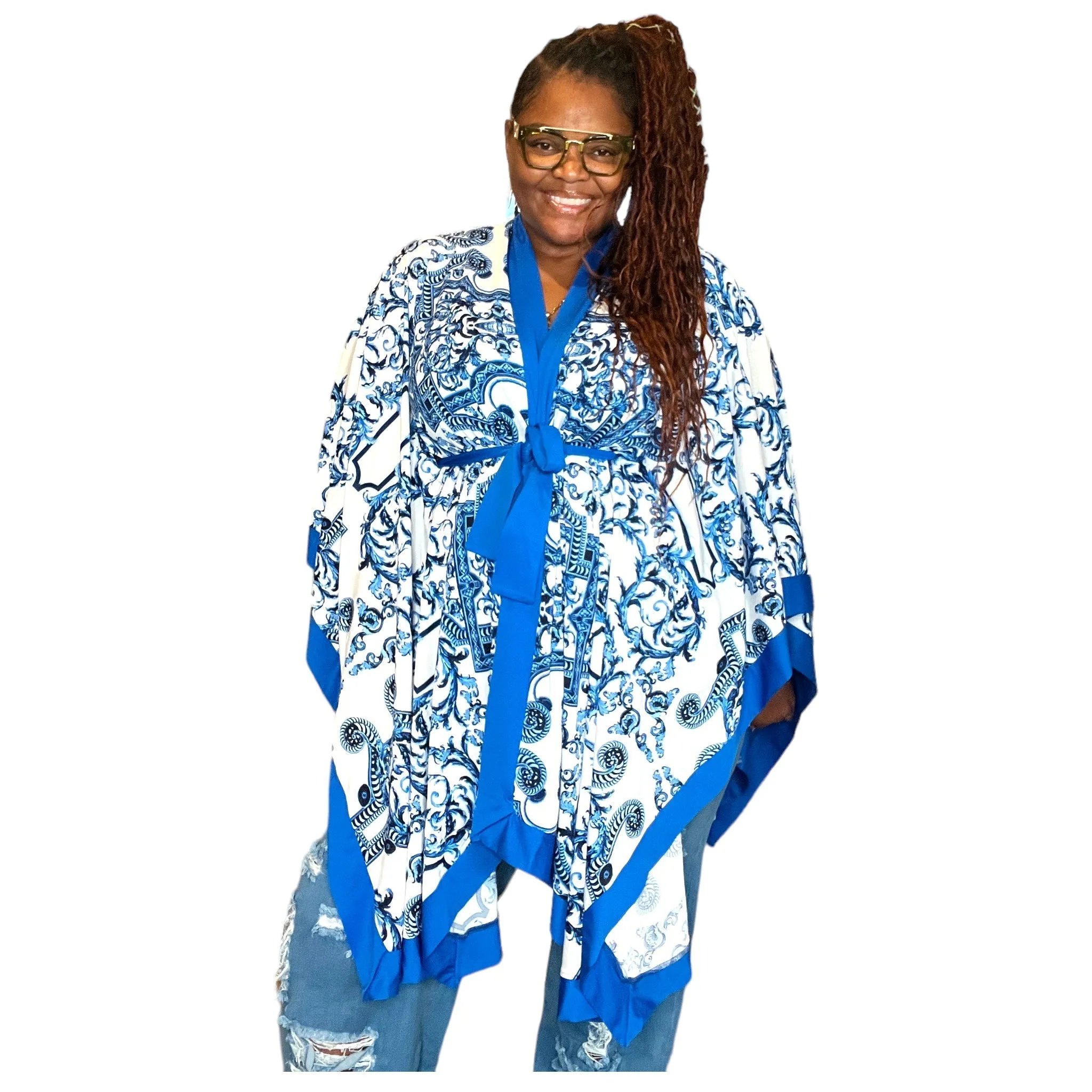 Blue Royalty Oversized Printed Kimono