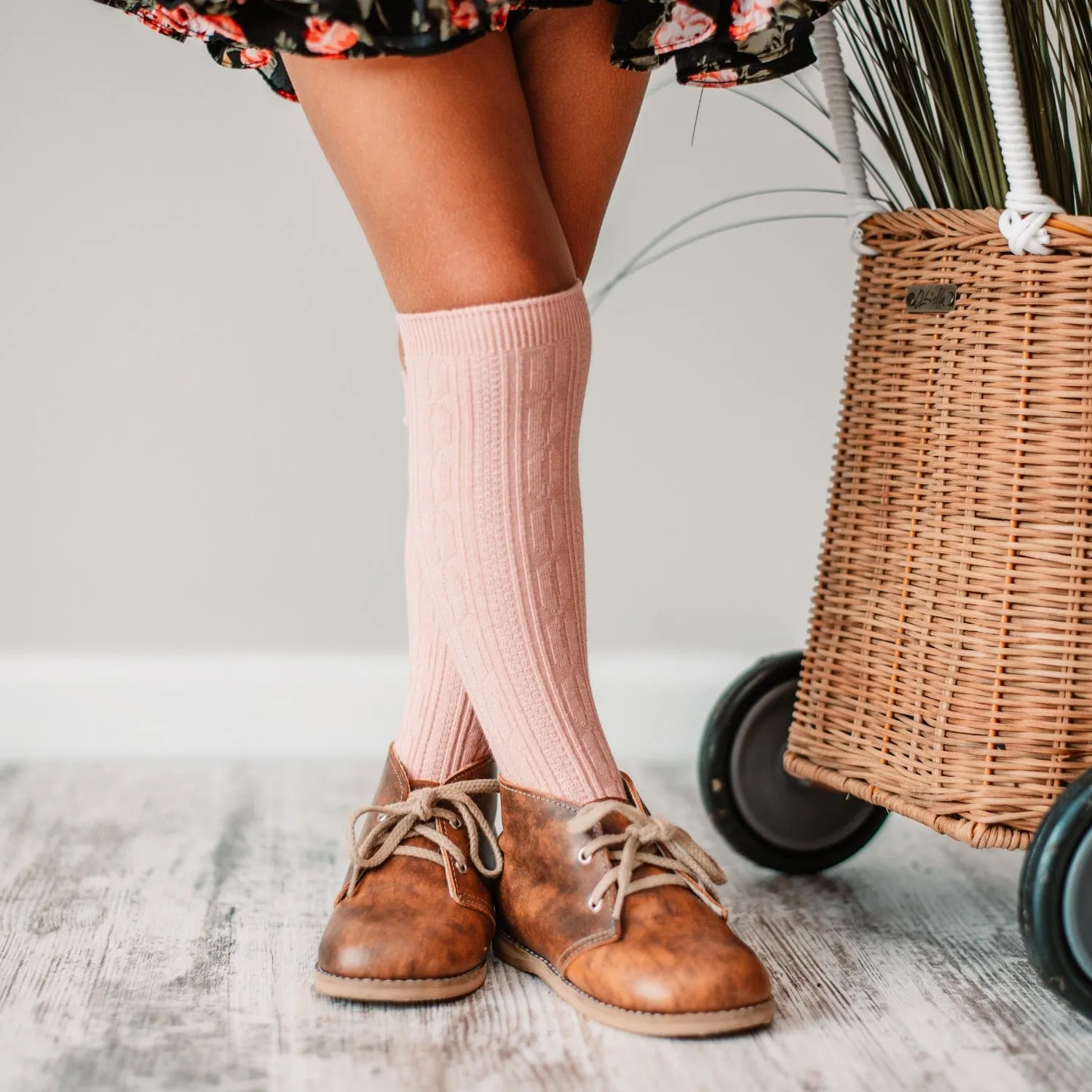 Blush Cable Knit Knee High Socks