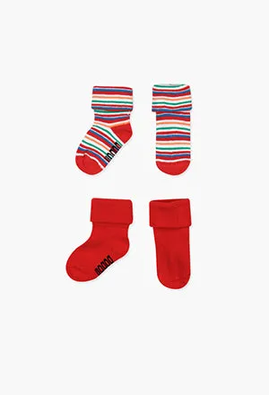 Boboli 2 Pack Stripe Socks- Red