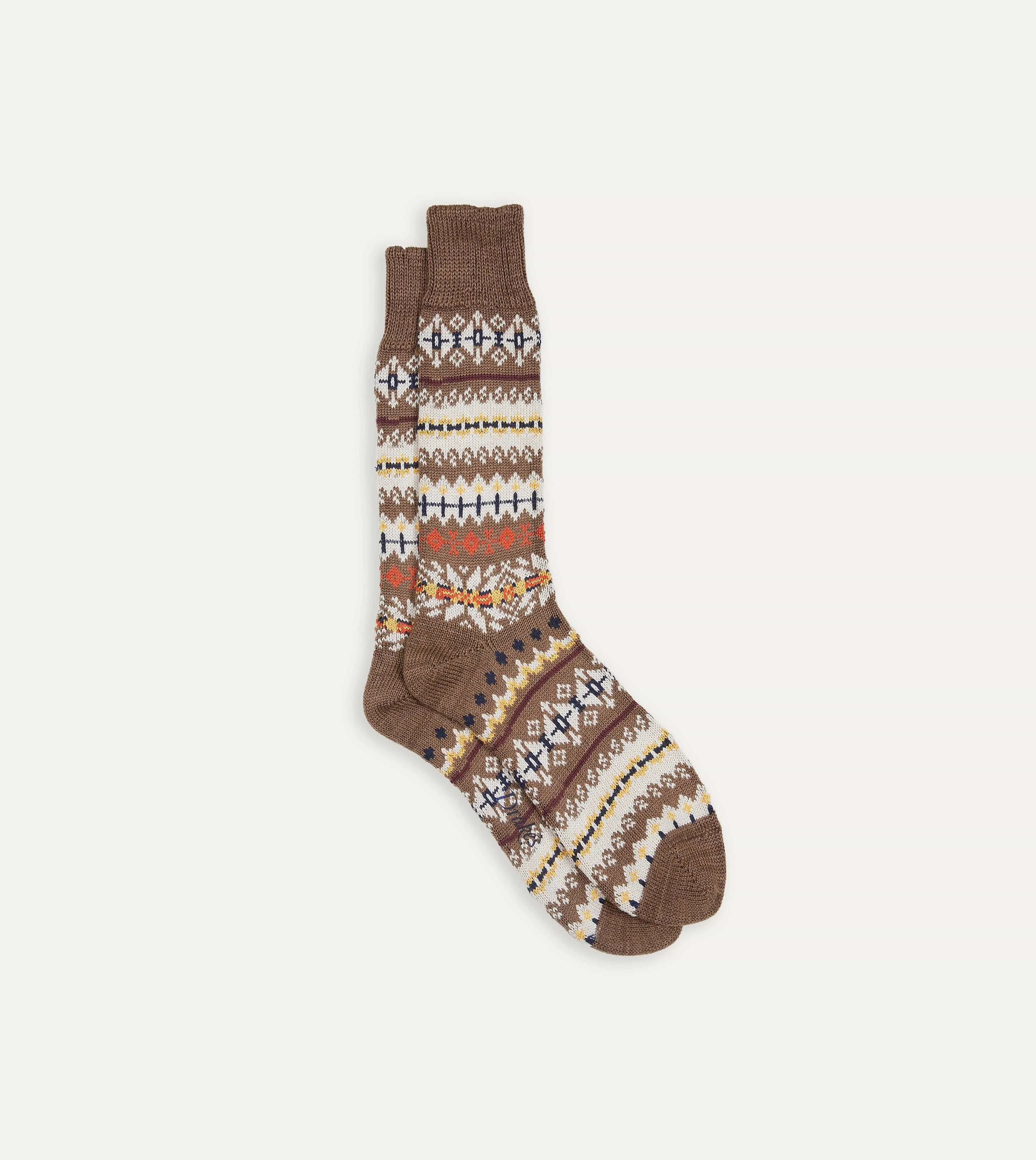 Brown Fair Isle Wool Cotton Socks