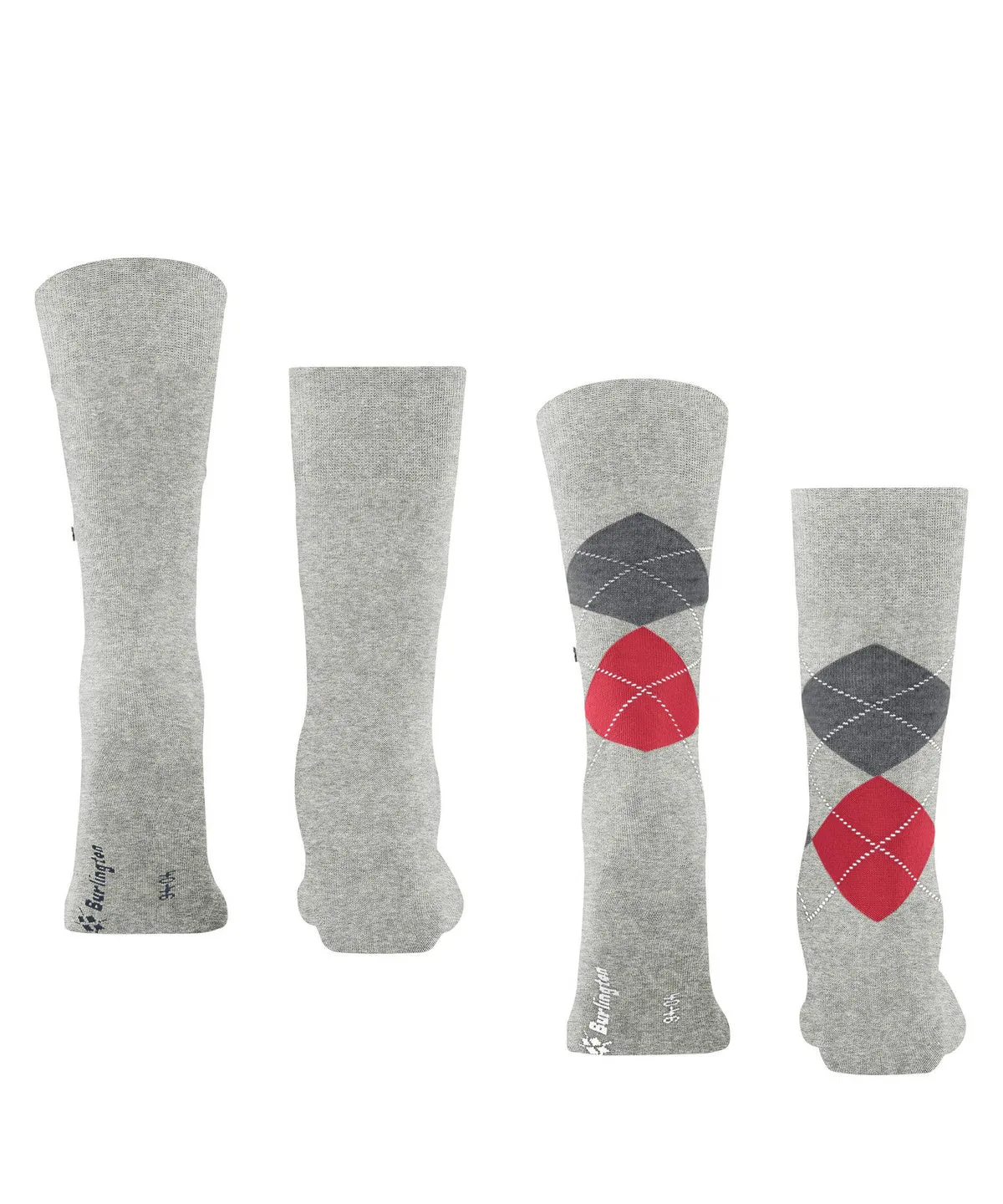 Burlington Everyday 2 Pk Argyle Mix Socks Lt Heather