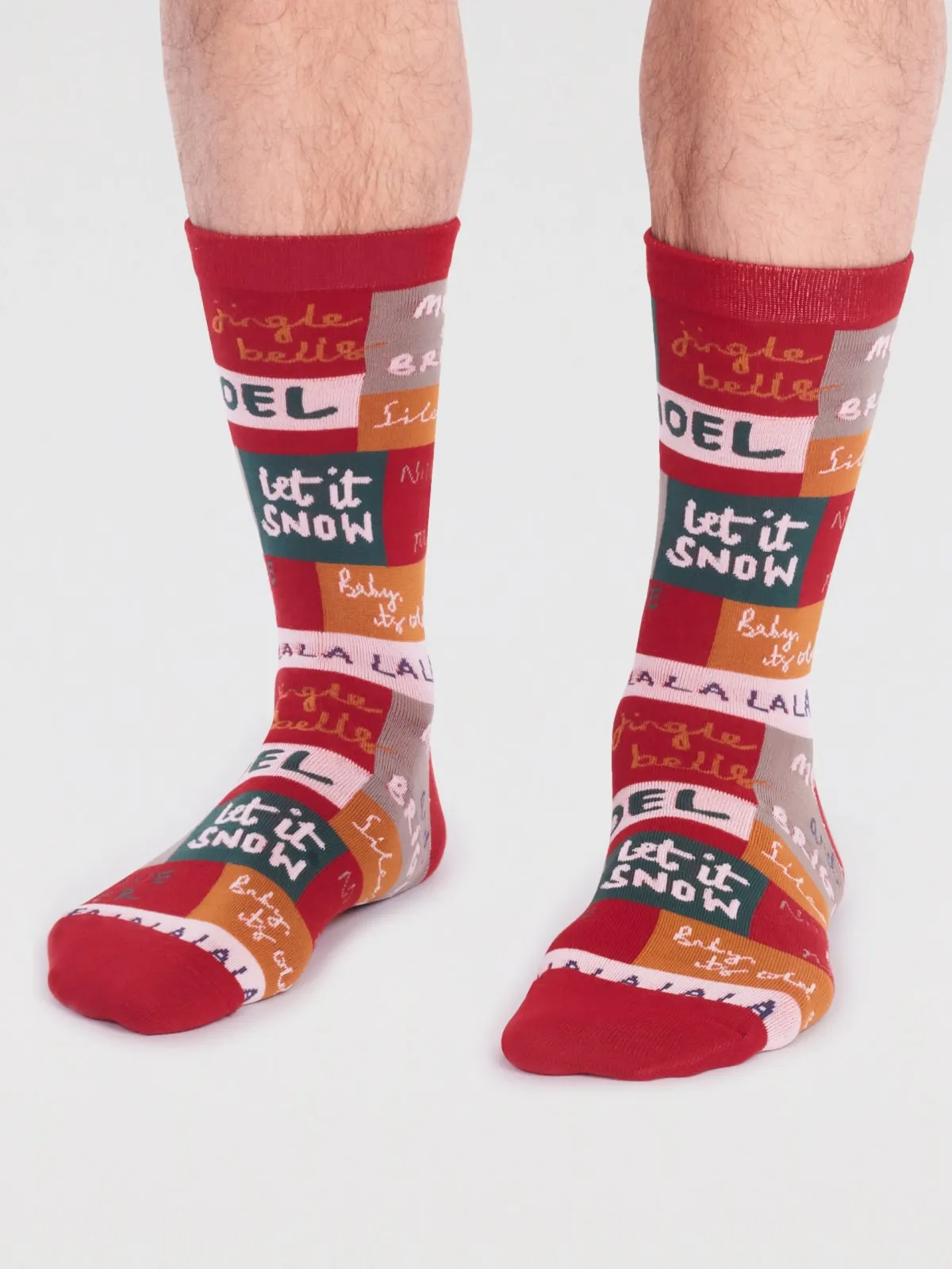 Caleb Organic Cotton Christmas Slogan Socks - Bright Red