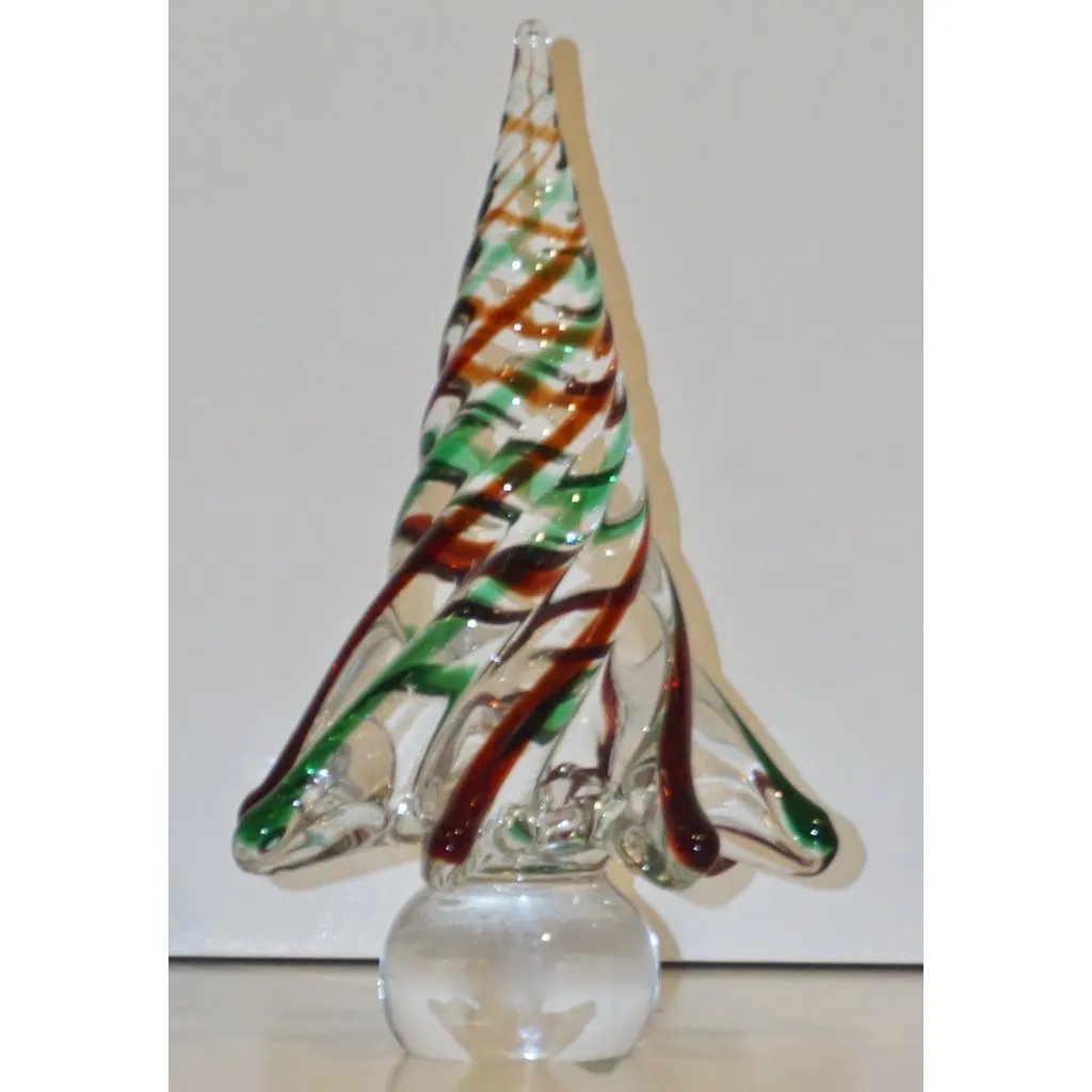 Cenedese 1980 Italian Modern Green Red Clear Twisted Murano Glass Tree Sculpture