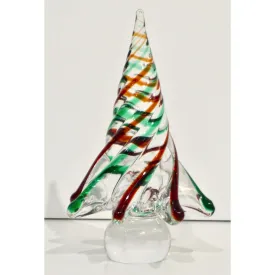 Cenedese 1980 Italian Modern Green Red Clear Twisted Murano Glass Tree Sculpture