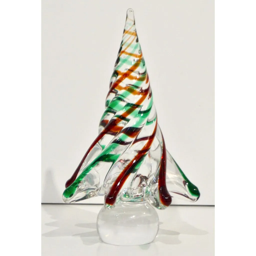 Cenedese 1980 Italian Modern Green Red Clear Twisted Murano Glass Tree Sculpture