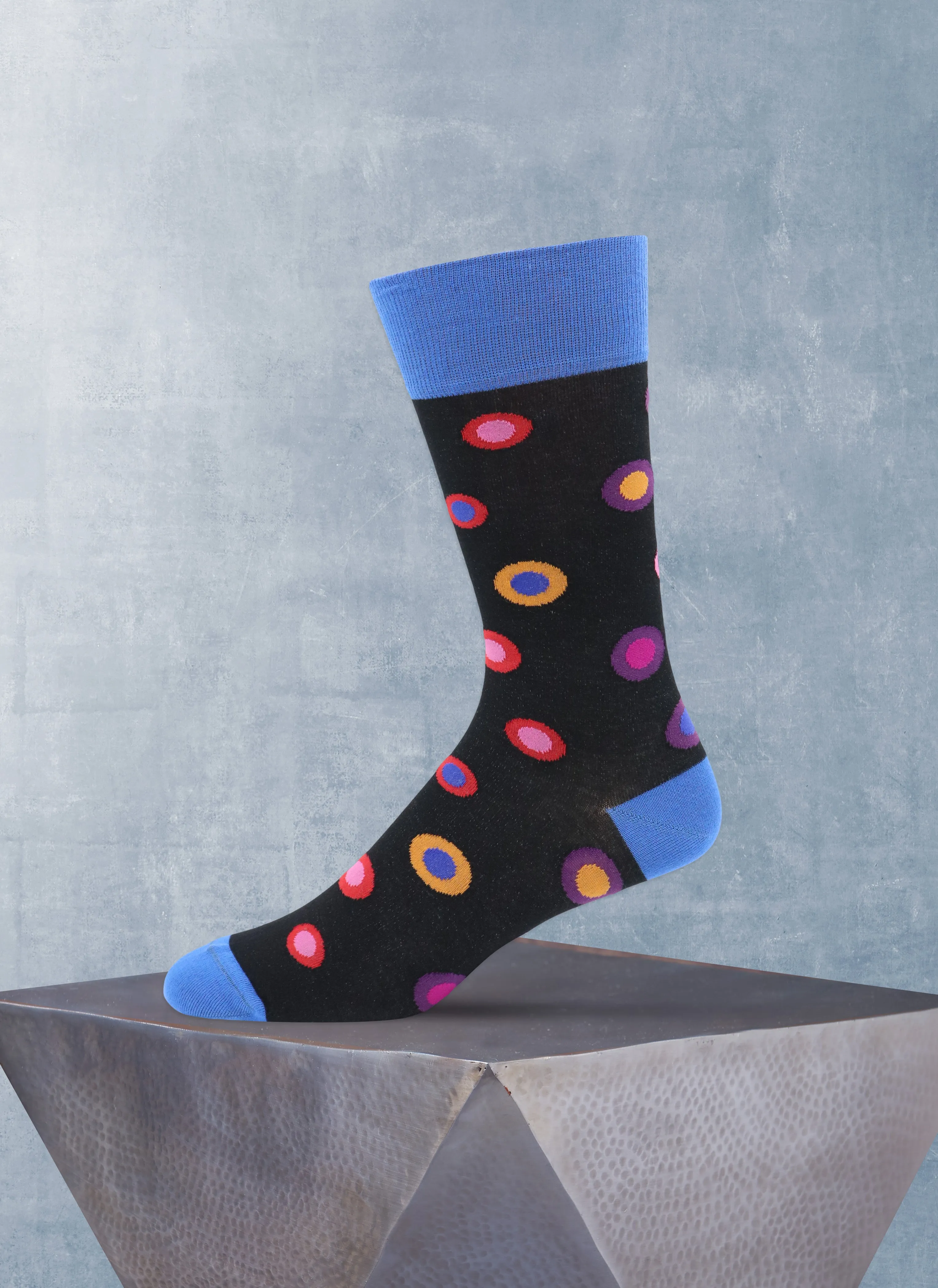 Circle Dot Sock in Navy with Royal Blue Heel/Toe