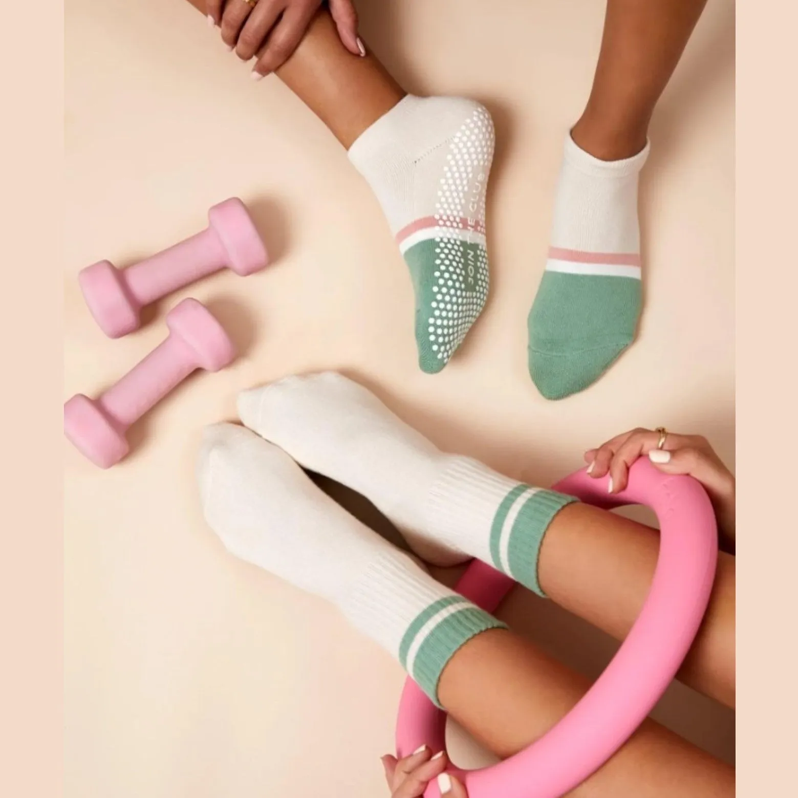 Classic Ankle Grip Socks - Sage Stripe (Barre / Pilates)