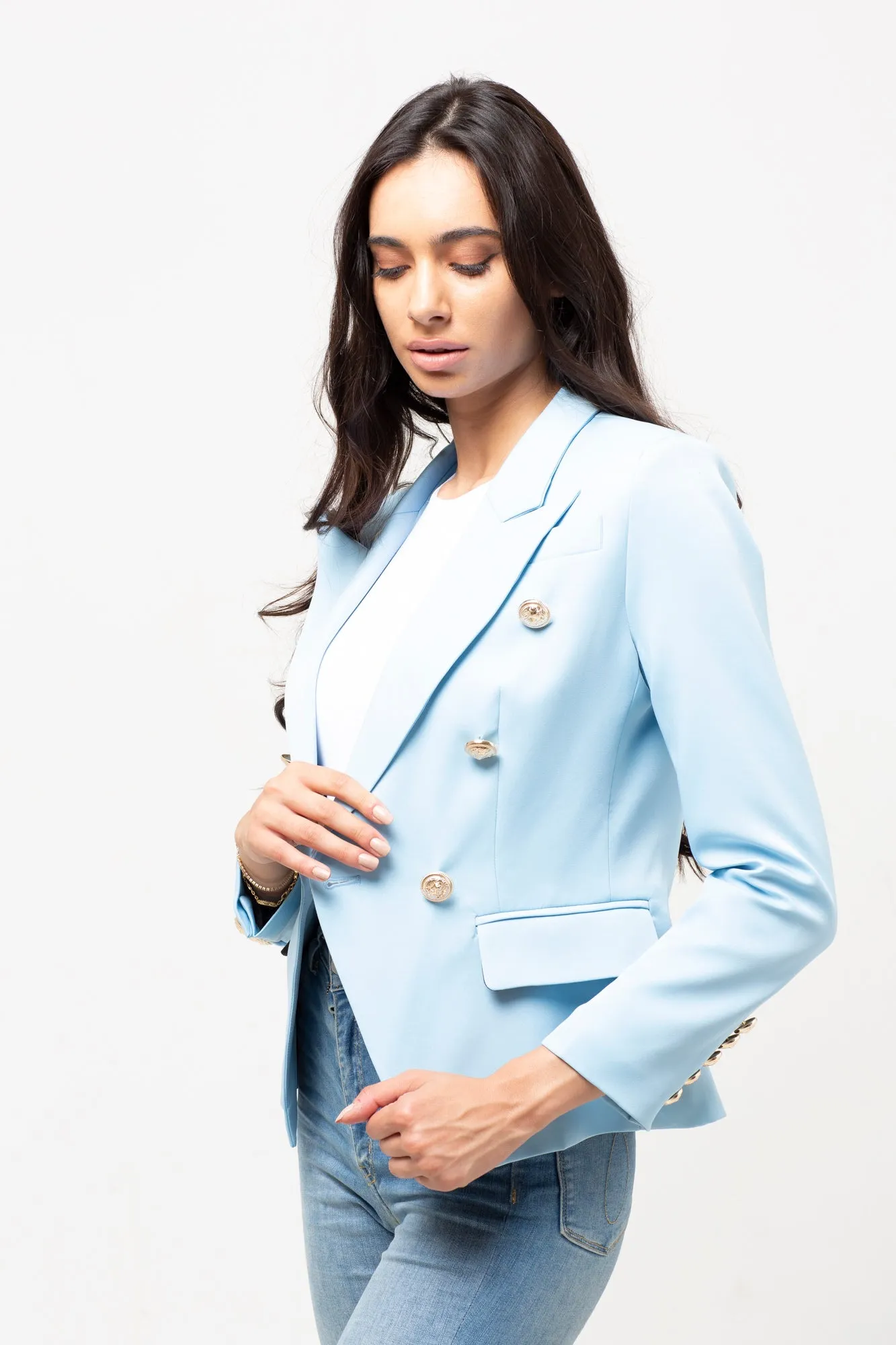 CLASSIC LIGHT BLUE GOLD BUTTON BLAZER