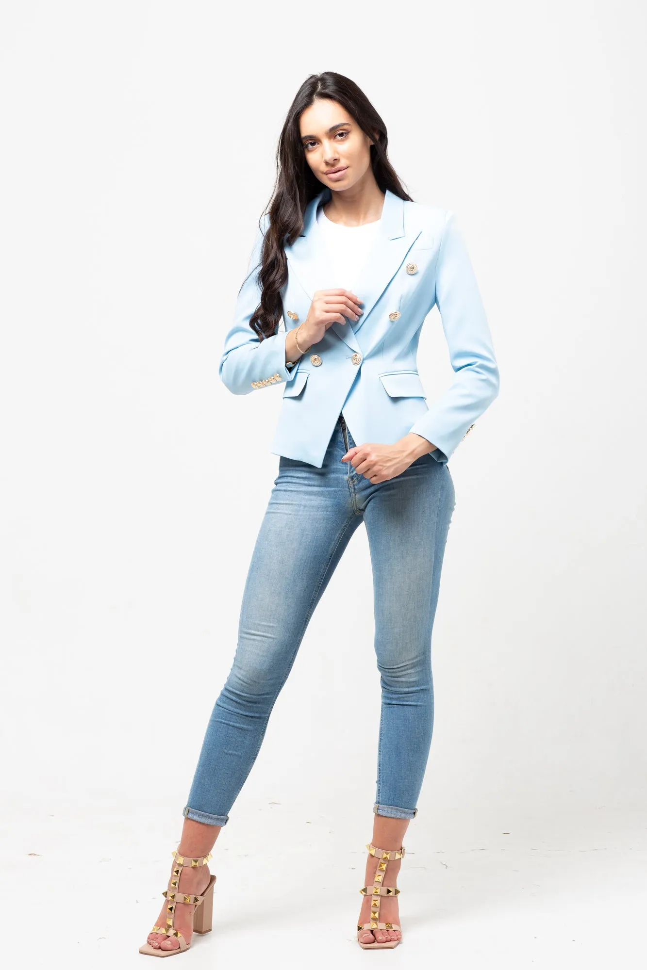 CLASSIC LIGHT BLUE GOLD BUTTON BLAZER