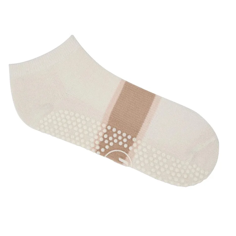 Classic Low Rise Grip Socks - Cocoa Stripes (Barre / Pilates)