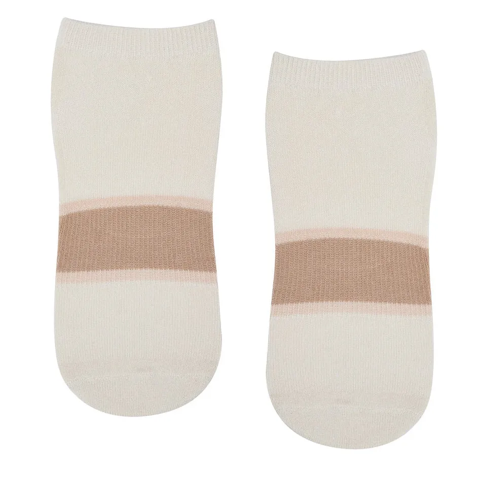 Classic Low Rise Grip Socks - Cocoa Stripes (Barre / Pilates)