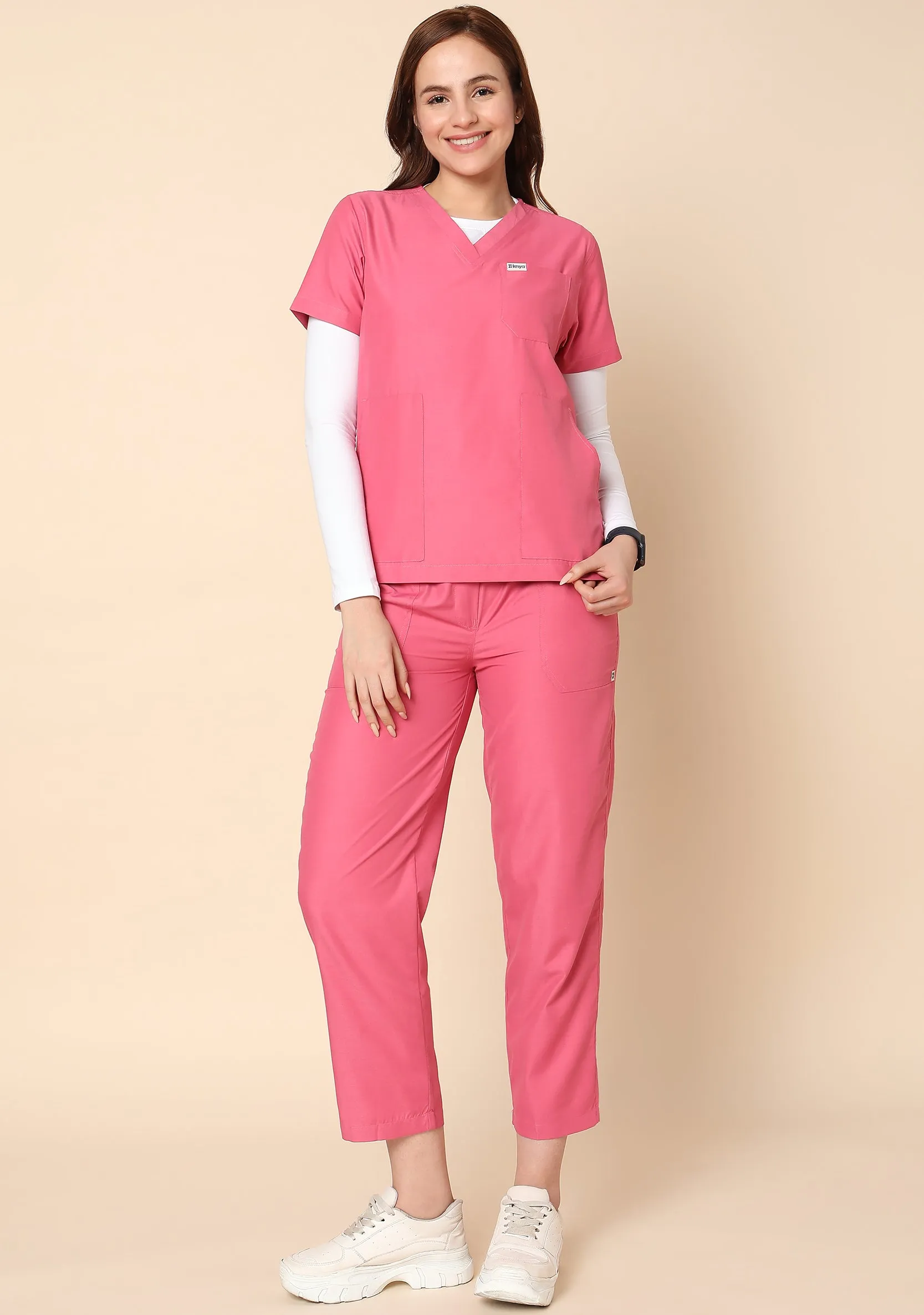 Classic Women's V-neck (Hot Pink) Scrub - Bundle Set