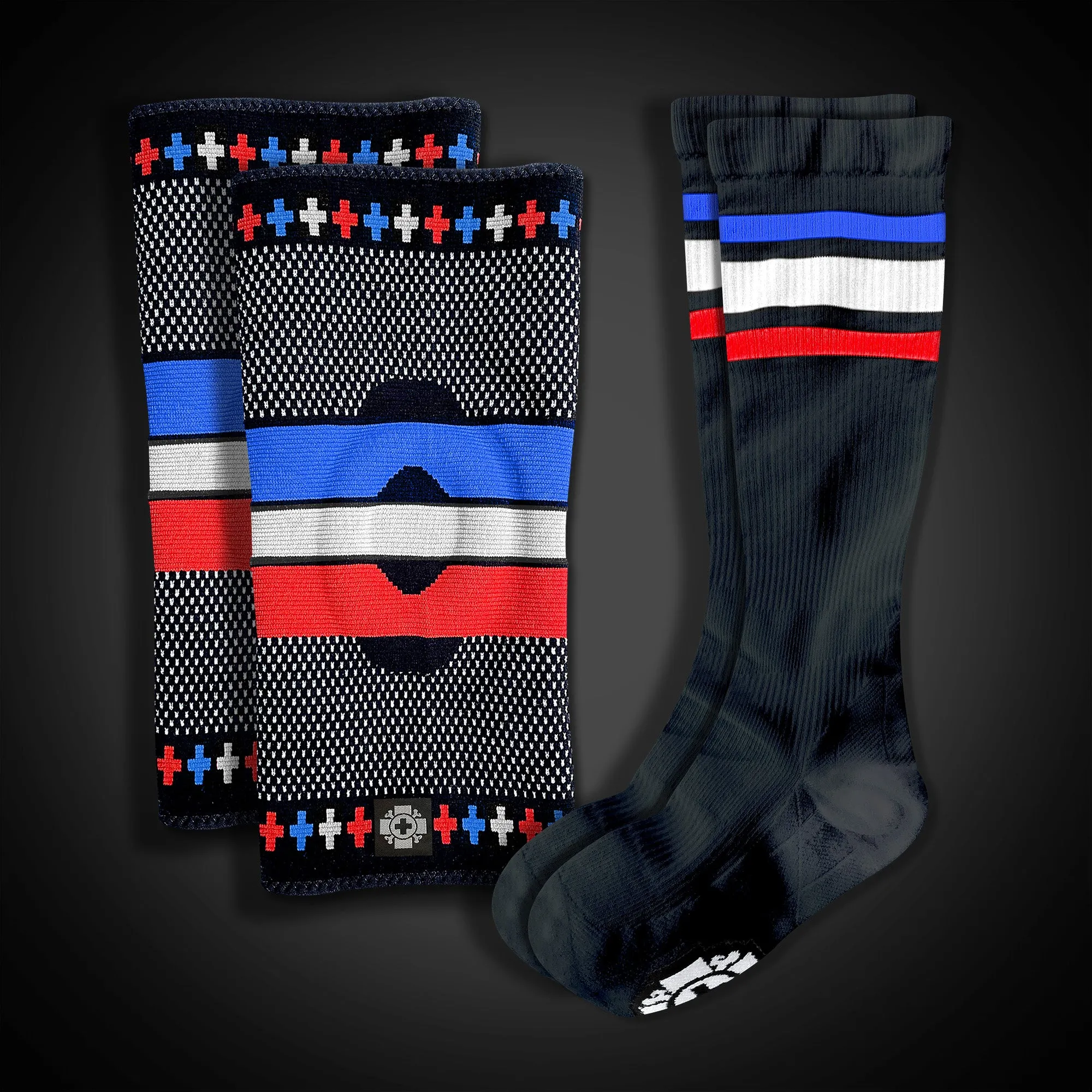 Combo Pack: RED WHITE BLUE Knees   Compression Socks