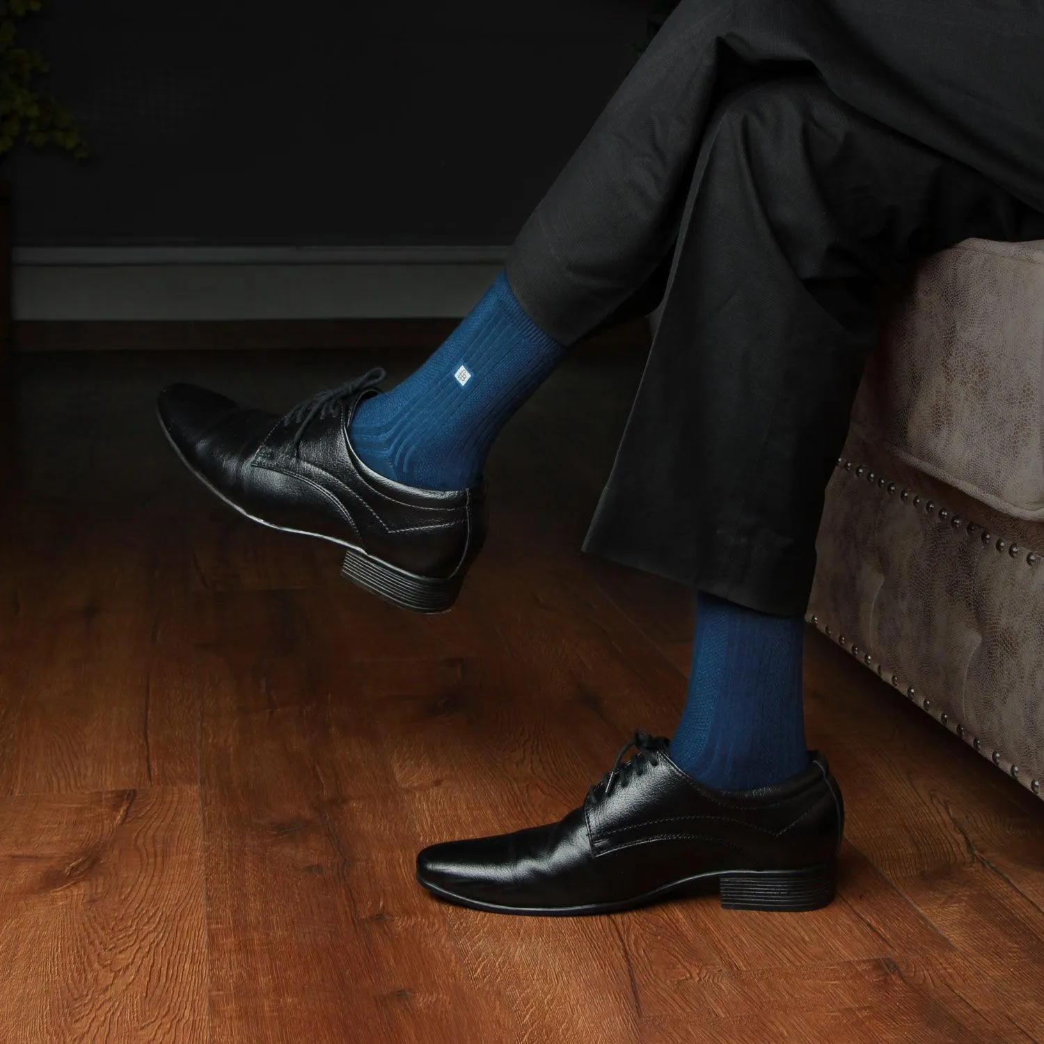 Cosmic Ribbed Formal Socks - Navy