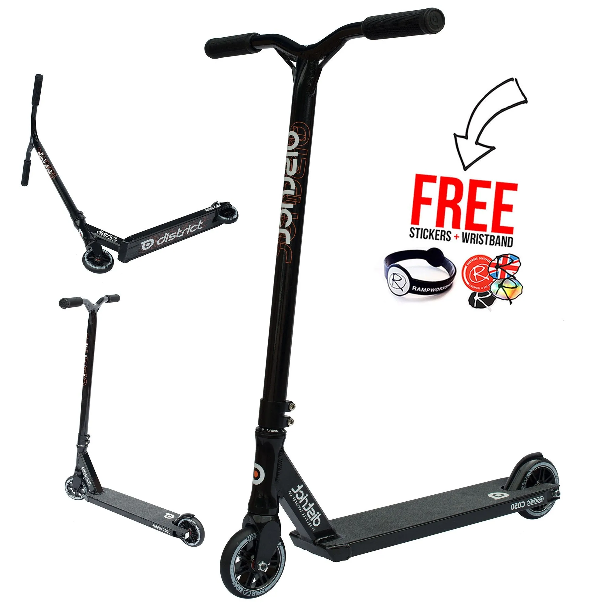 District Scooters C050 Complete Stunt Scooter, Black/Black