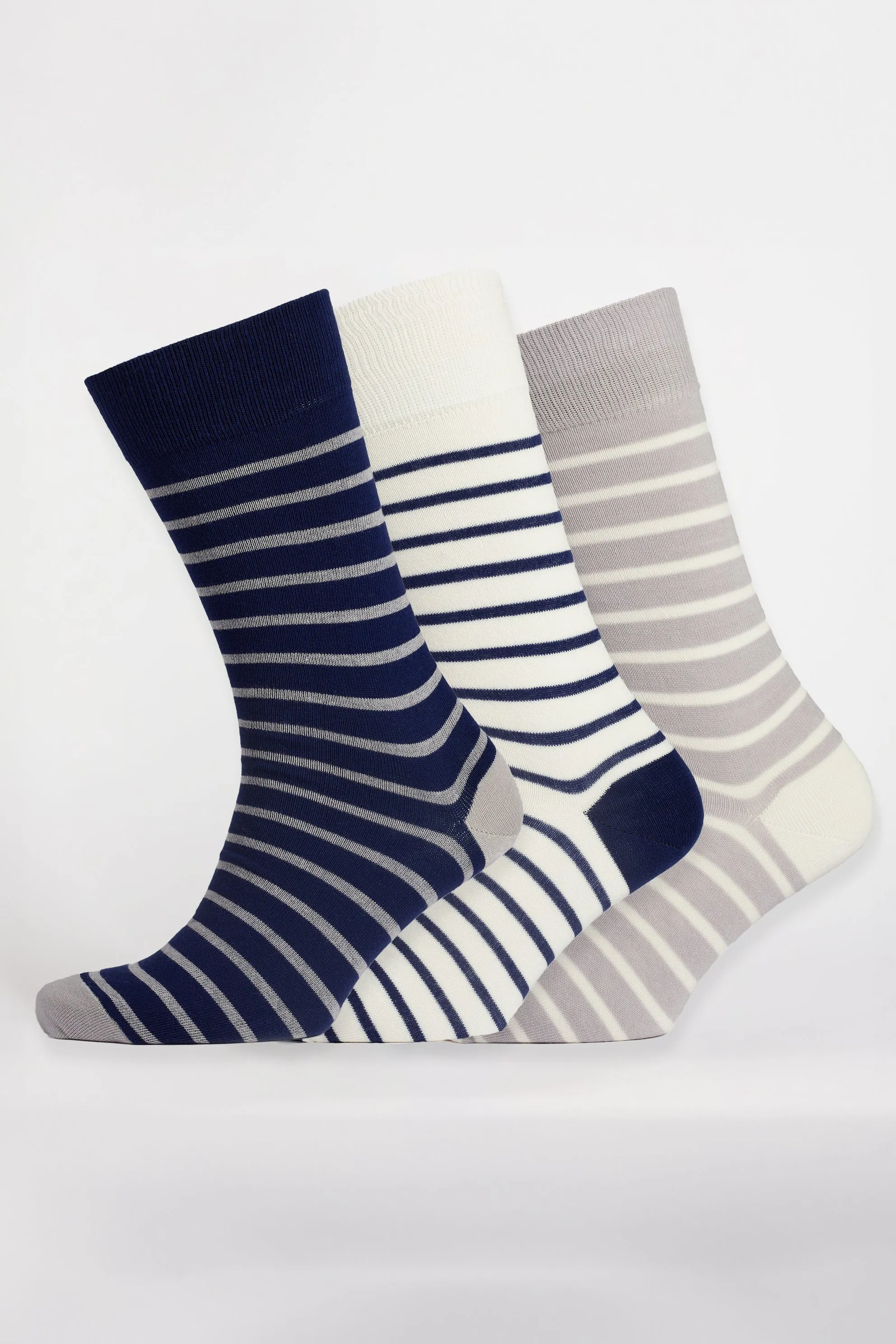 Everyday Cotton Sock Breton Stripe 3 Pack - Navy/Grey/White