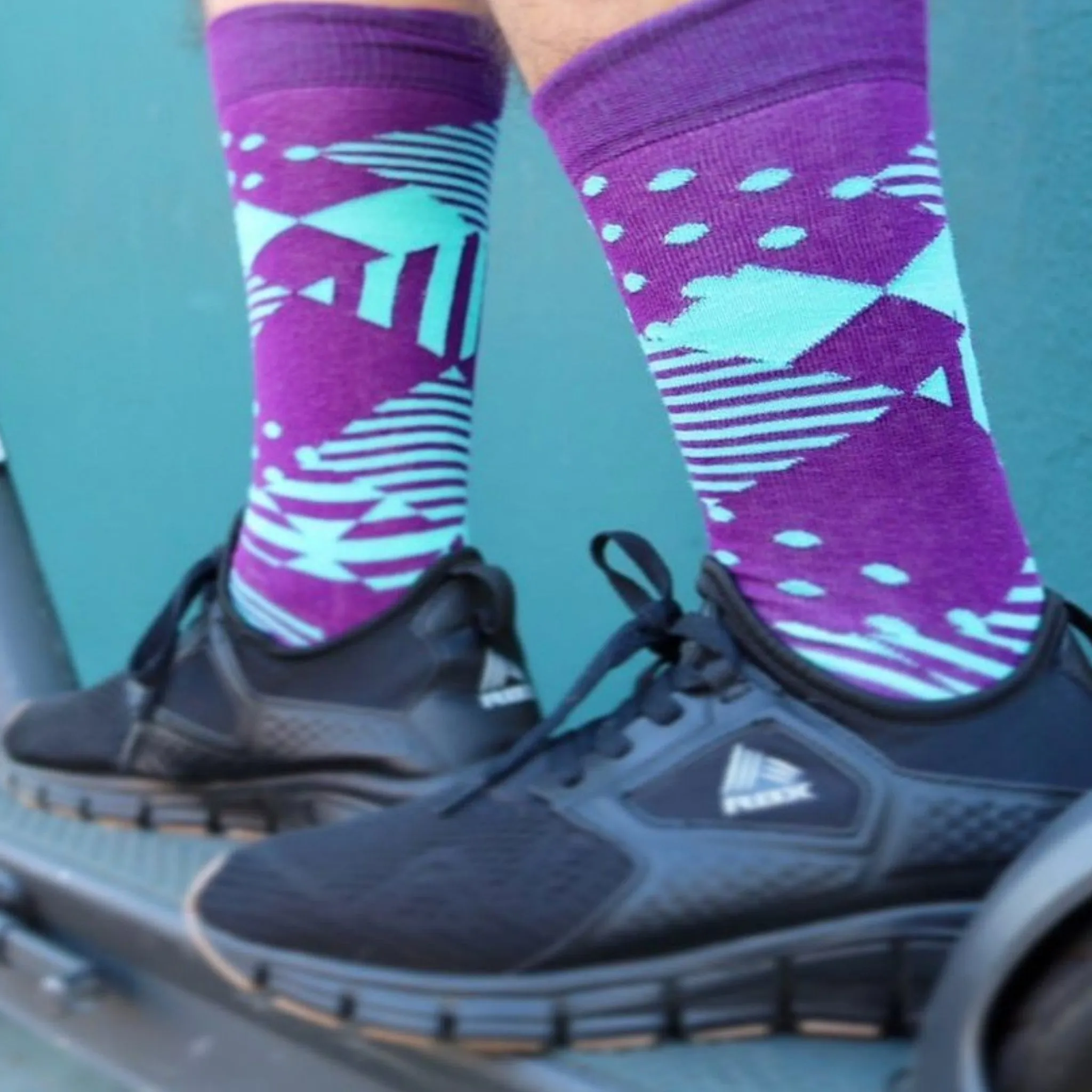 Exciting Purple and Baby Blue Patterned Socks from the Sock Panda