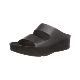 Fitflop Shuv Two-Bar Black Leather Women's Slides