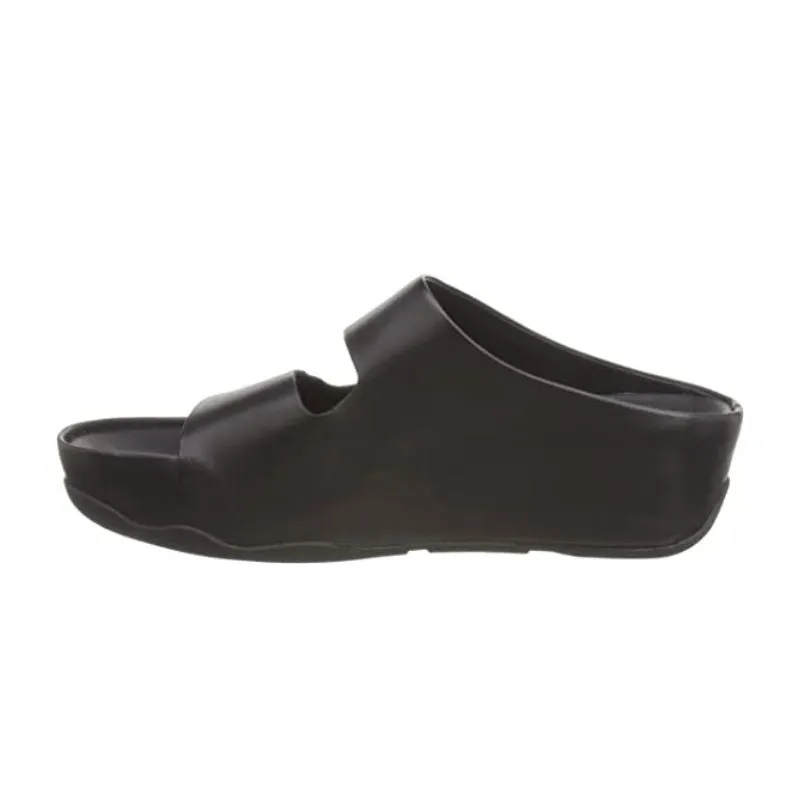 Fitflop Shuv Two-Bar Black Leather Women's Slides