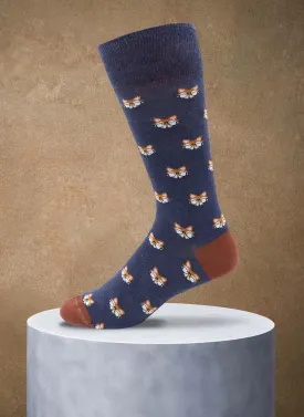 Fox With Glasses Sock in Navy