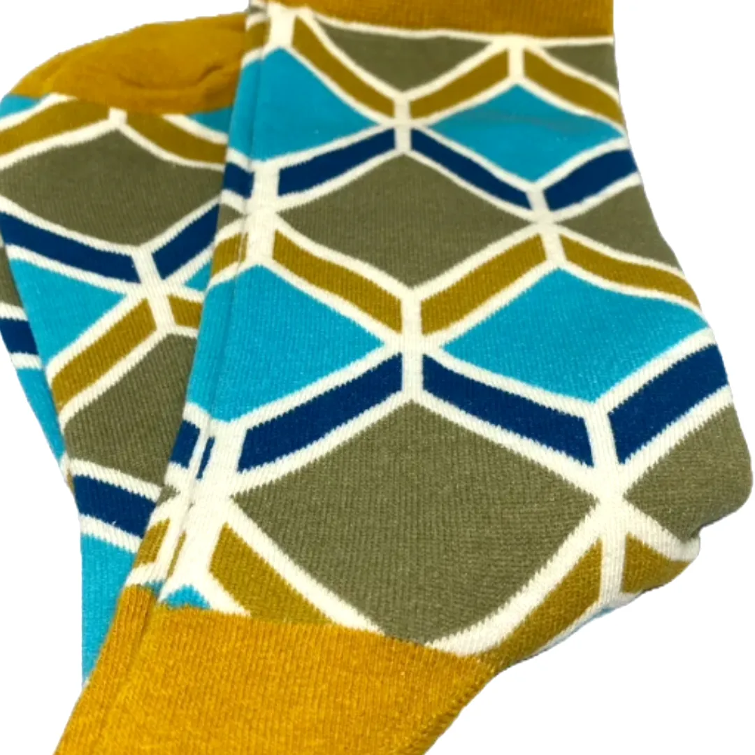 Gold Square Patterned Socks from the Sock Panda (Adult Large - Men's Shoe Sizes 8-12)