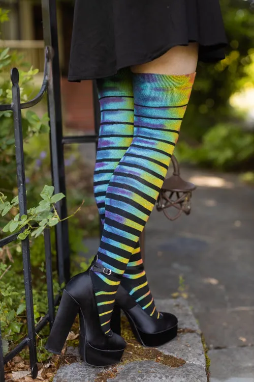 Gradient Stripes Tie Dyed Extraordinary Thigh High