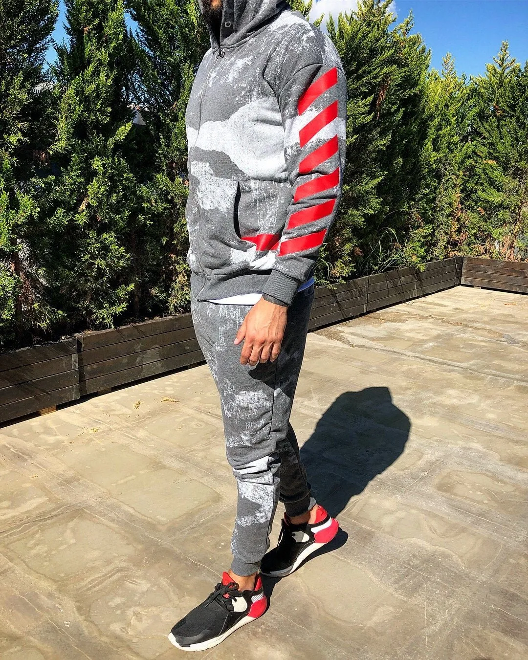 Gray Printed Camouflage Tracksuit Gymwear Set B257 Streetwear Tracksuit Jogger Set