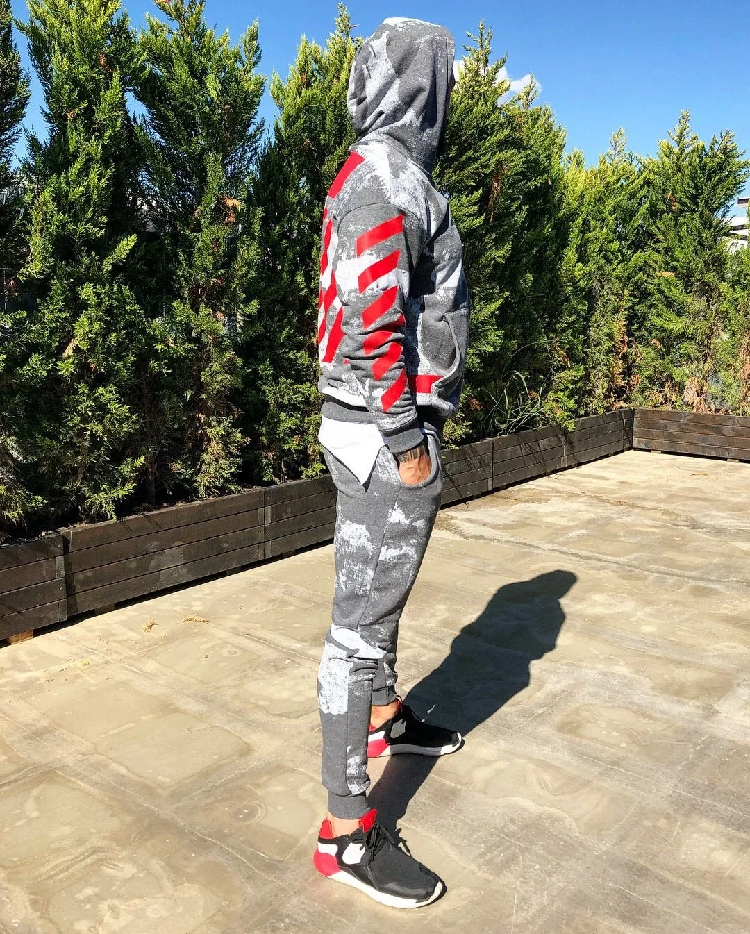 Gray Printed Camouflage Tracksuit Gymwear Set B257 Streetwear Tracksuit Jogger Set