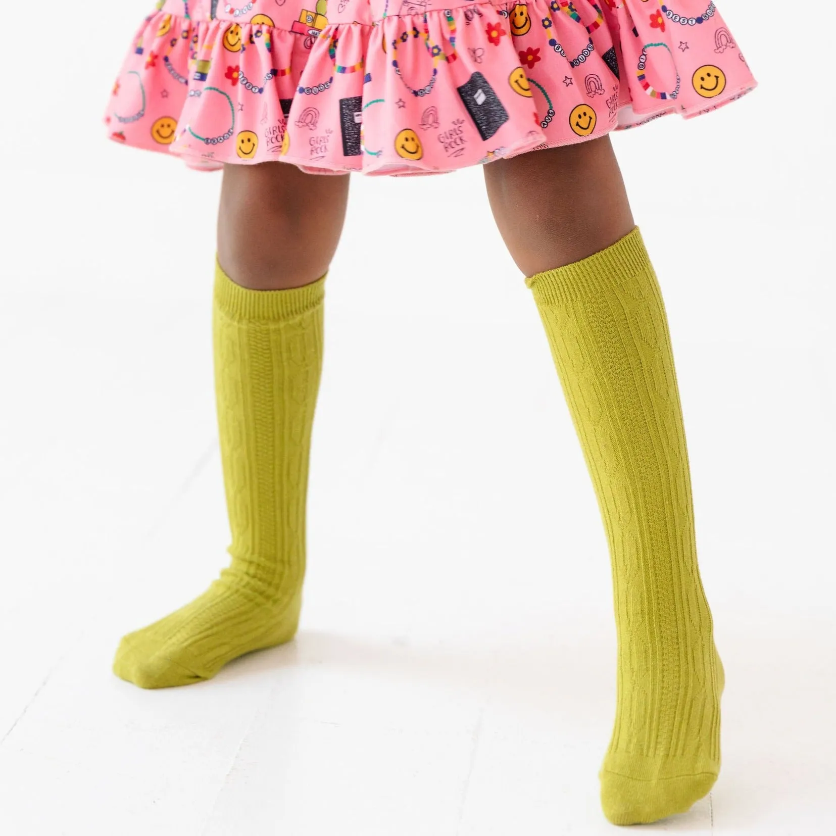 Green Apple Cable Knit Knee High Socks