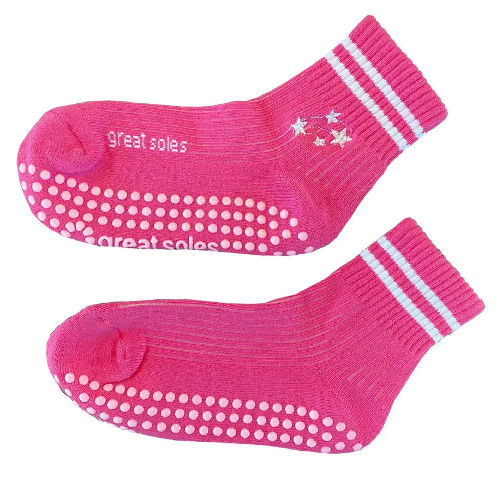 Greer Crew Grip Sock - Pink White Stars Embroidery - (Barre / Pilates)