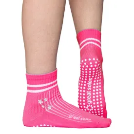 Greer Crew Grip Sock - Pink White Stars Embroidery - (Barre / Pilates)