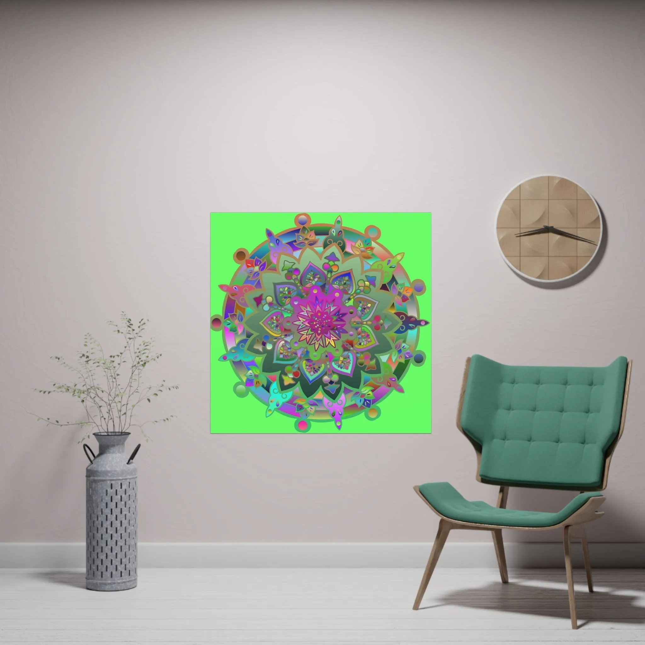 Hand-Drawn Mandala Art Poster - Light Green