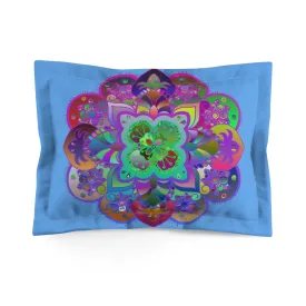 Hand-Drawn Mandala Design Microfiber Pillow Sham on Light Blue Background