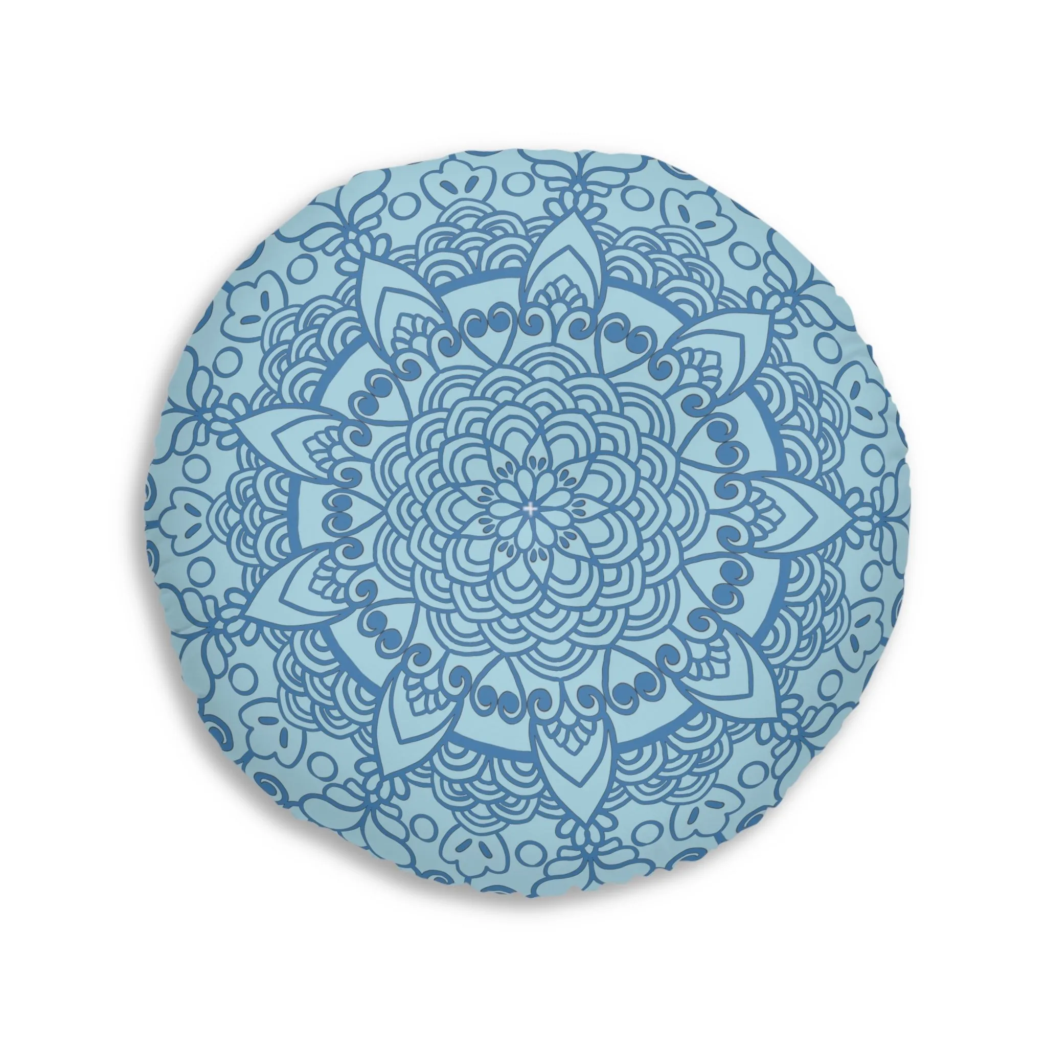 Handmade Mandala Art Floor Cushion - Steel Blue - Round